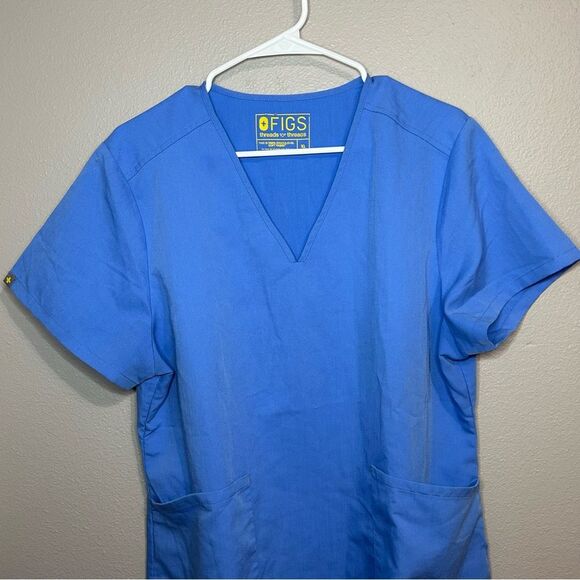 FIGS blue V neck front pockets short sleeve unisex scrub top size XL - Picture 2 of 9